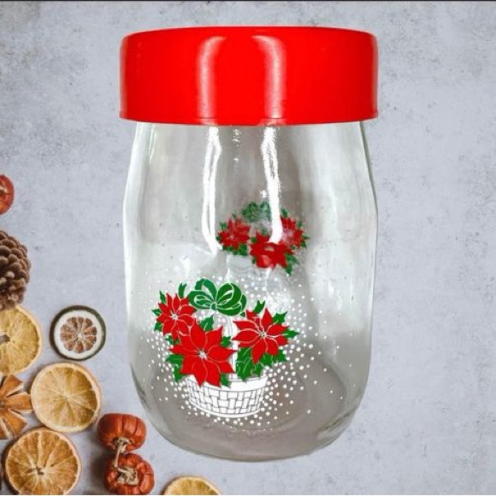 Vintage Carlton glass jar, floral glass jar, glass jar, jar, canning, storage